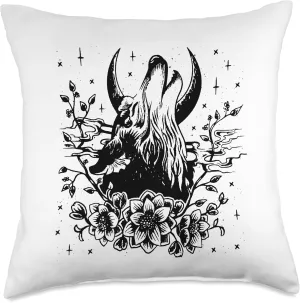Howling Wolf Moot Moonphase Occult Wolf Lover Throw Pillow