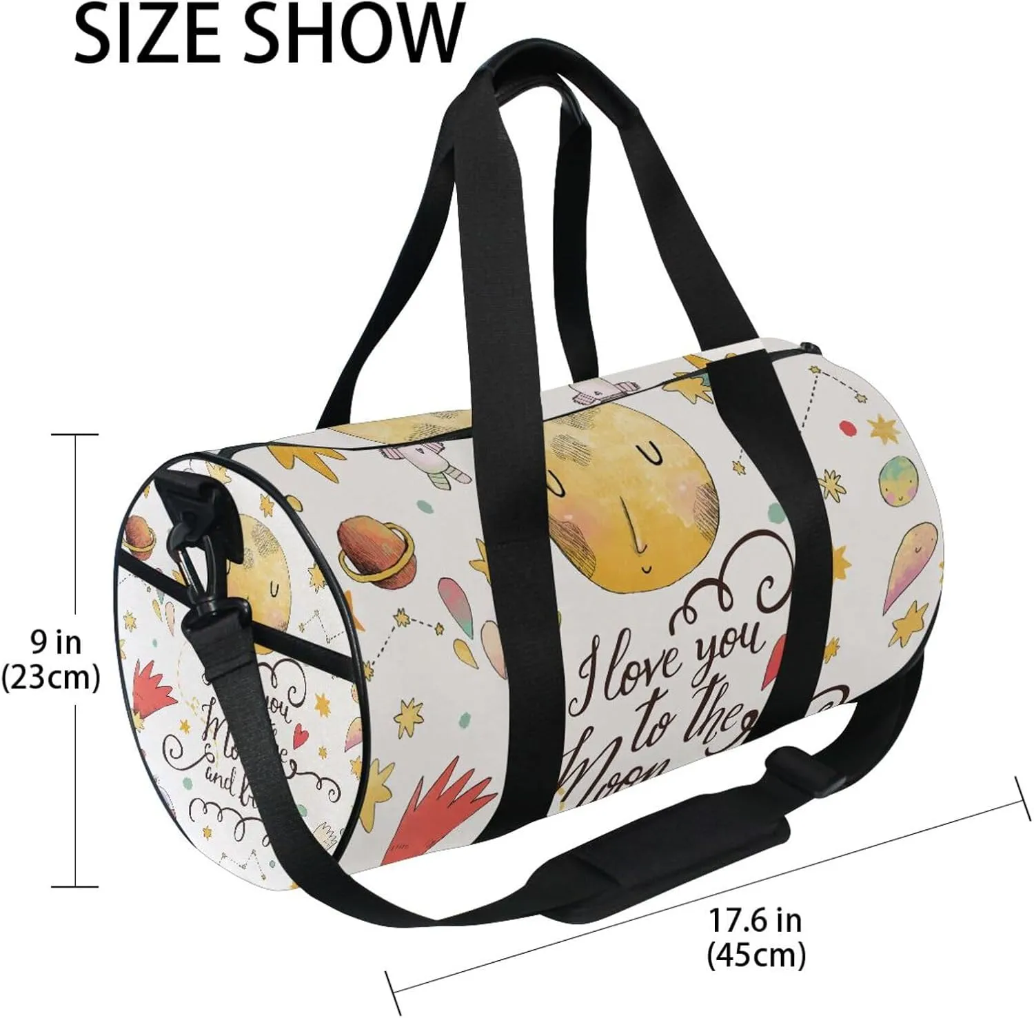 I Love You to the Moon and Back Moon Stars Seamless Portable Gym Bag, Travel Bag, Luggage bag, Sports Bag, Toiletry Bag with Handles, Detachable Shoulder Strap 17.6 x 9 x 9 inch