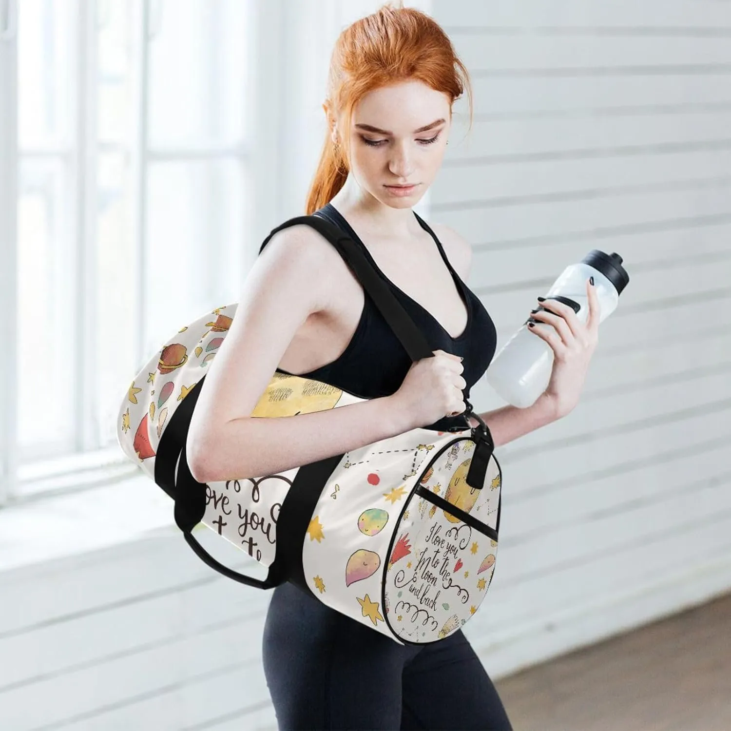 I Love You to the Moon and Back Moon Stars Seamless Portable Gym Bag, Travel Bag, Luggage bag, Sports Bag, Toiletry Bag with Handles, Detachable Shoulder Strap 17.6 x 9 x 9 inch