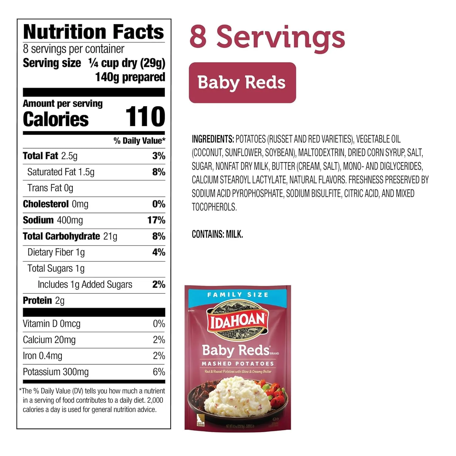 Idahoan Baby Reds Mashed Potatoes Family Size, 8.2 oz (Pack of 8)