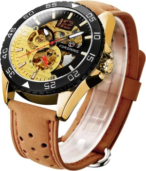 IK COLOURING Men's Watch, Mechanical Two-Tone Face Skeleton Steampunk Design Automatic Self-Winding Arabic Numeral Wrist Watch
