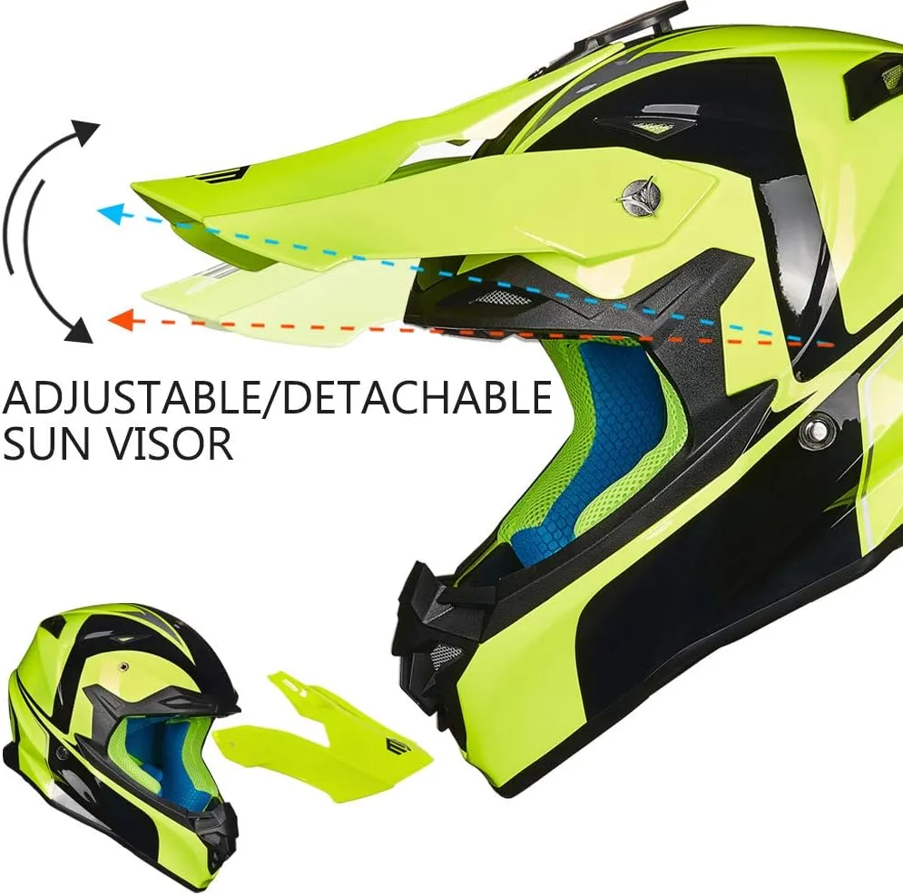 ILM Adult Dirt Bike Helmets ATV Motocross Dirtbike Helmet with Super Soft Liner Camera Mount for Men Women Motorcycle Dual Sport DOT Model-216 (Yellow Black, M)