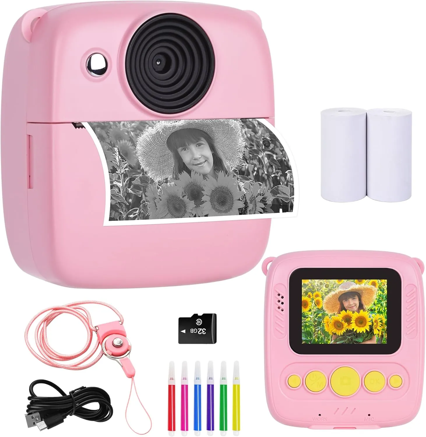 Instant Print Camera for Kids, Toys for 4-6 Year Old Girls Boys,Portable Toddler Digital Camera, Christ Birthday Gift for Girl Boys Ages 3 4 5 6 7 8 9-32G SD Card Included