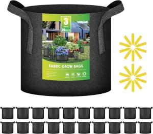 iPower 3 Gallon 20-Pack Grow Bags 300G Thick Nonwoven Aeration Fabric Pots Heavy Duty Plant Containers with Handles for Garden Planting, Black