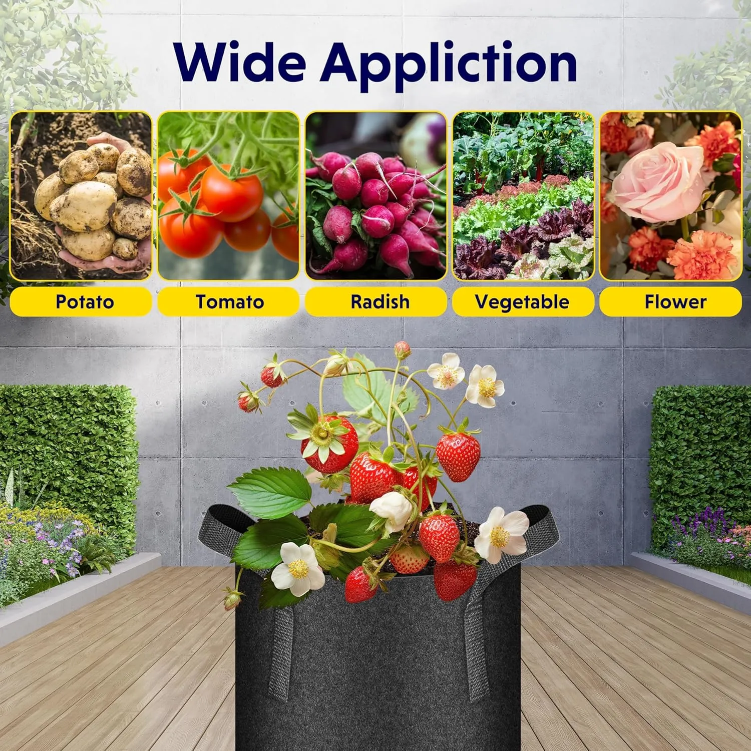 iPower 3 Gallon 20-Pack Grow Bags 300G Thick Nonwoven Aeration Fabric Pots Heavy Duty Plant Containers with Handles for Garden Planting, Black
