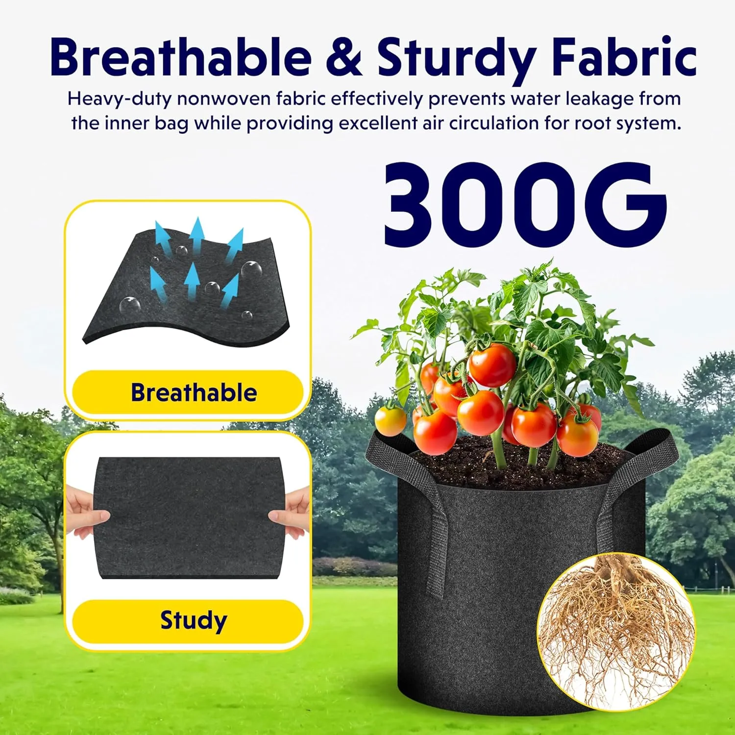 iPower 3 Gallon 20-Pack Grow Bags 300G Thick Nonwoven Aeration Fabric Pots Heavy Duty Plant Containers with Handles for Garden Planting, Black