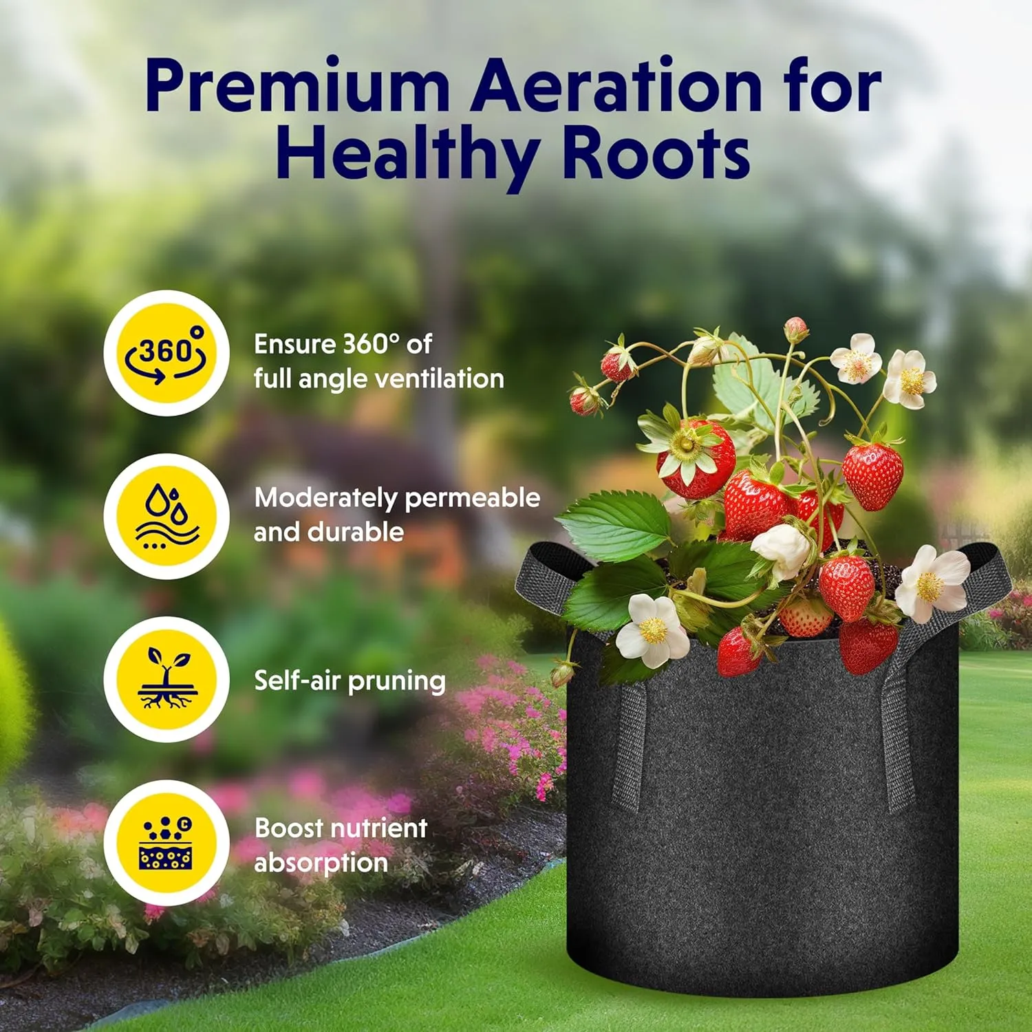 iPower 3 Gallon 20-Pack Grow Bags 300G Thick Nonwoven Aeration Fabric Pots Heavy Duty Plant Containers with Handles for Garden Planting, Black