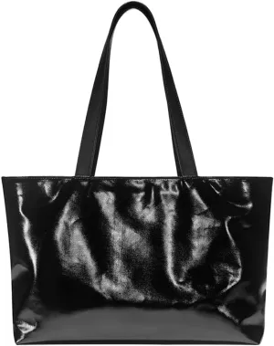 ISABADIDEA Patent Leather Tote Bag for Women - Versatile Durable Shoulder Bag for Work Daily Use - Slim & Fat/Black