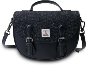 Islander HarrisTweed The Cobble Satchel Fashion Women shoulder bag Small and Medium (Medium, Black Herringbone), Black Herringbone, M