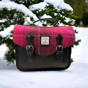 Islander The Calton Satchel - Ladies Satchel With HARRIS TWEED - Small and Medium, Fuchisa Tartan, M
