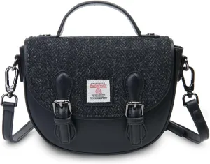 Islander® The Mini Cobble Satchel - Small Ladies Satchel With HARRIS TWEED - Black Herringbone, Black Herringbone, Mini