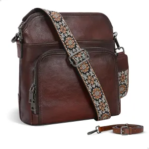 Iswee Leather Crossbody Bags for Women Multi Pockets Medium Shoulder Bag Lightweight Functional Travel Purse