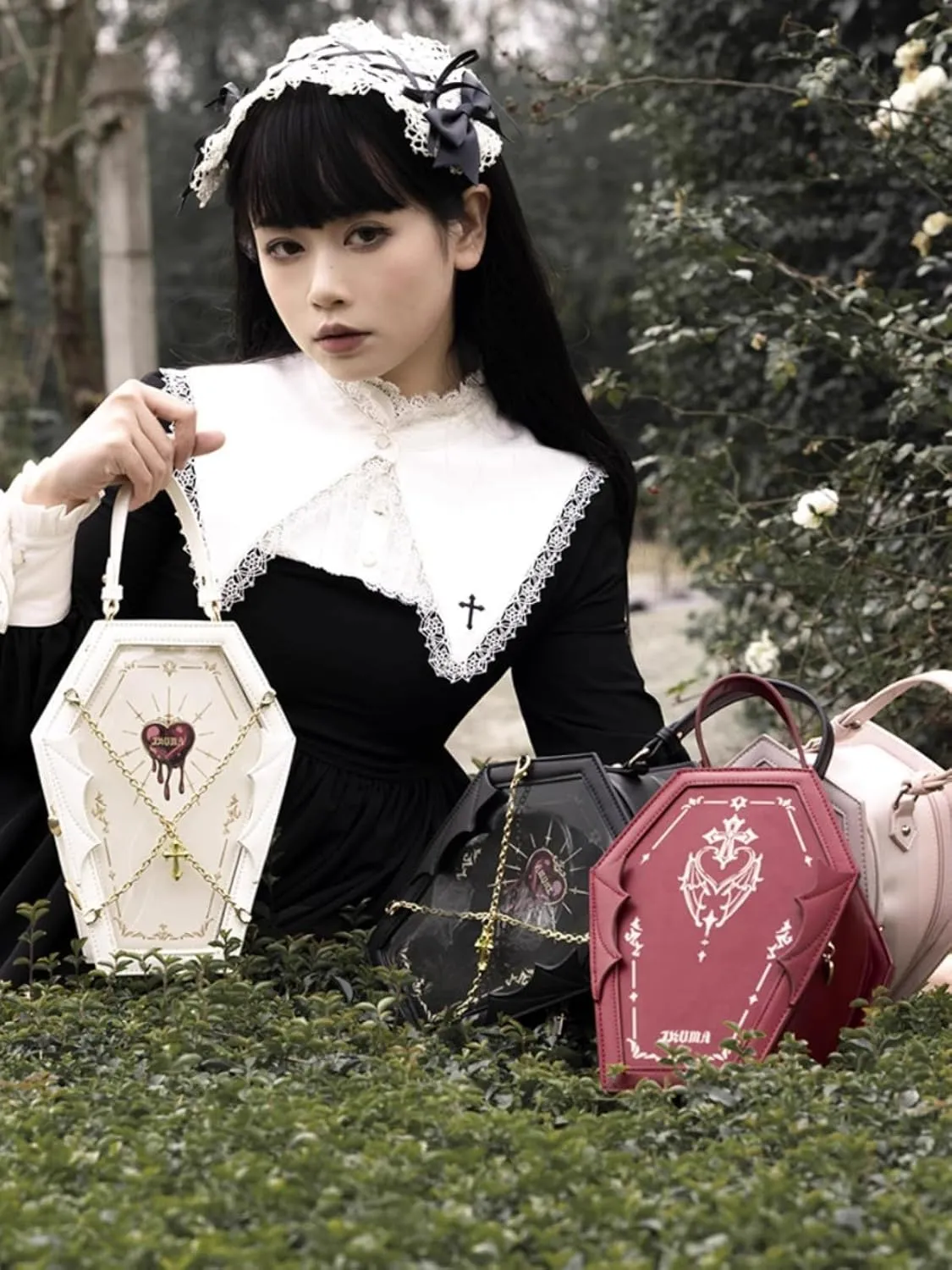 Ita Bag Backpack Gothic Coffin Purses and Handbags for Women Halloween Shoulder Bag with Insert and Chains (Pink)
