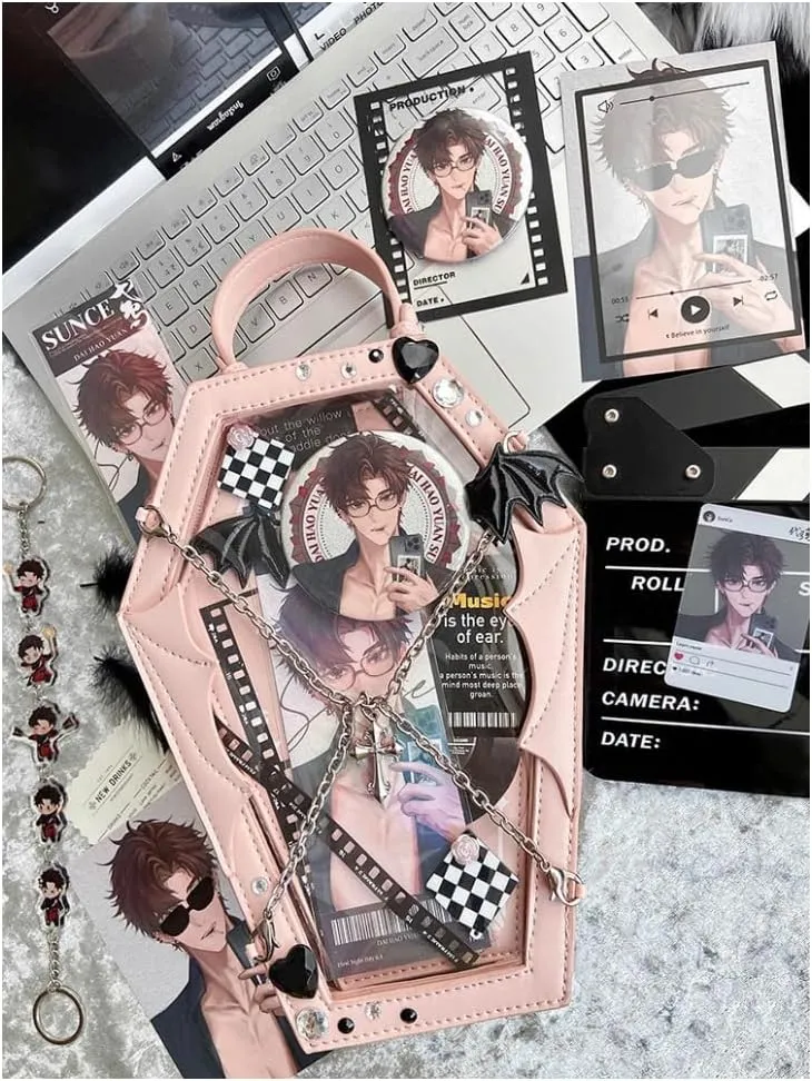 Ita Bag Backpack Gothic Coffin Purses and Handbags for Women Halloween Shoulder Bag with Insert and Chains (Pink)