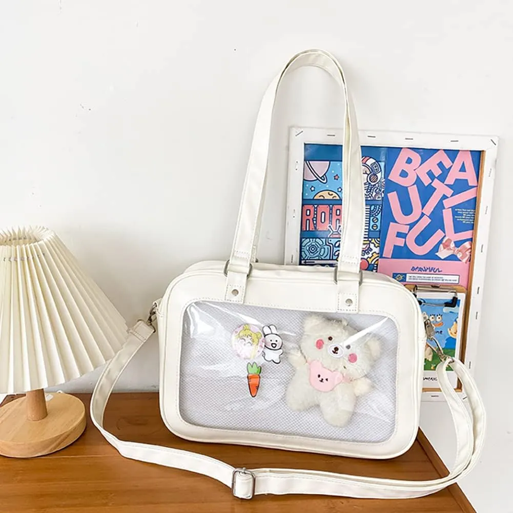 Japanes Cosplay ITA Bag with Insert Pin Display, Sweet Lolita Anime Purse,JK Clear Messenger Crossbody Bag for Women