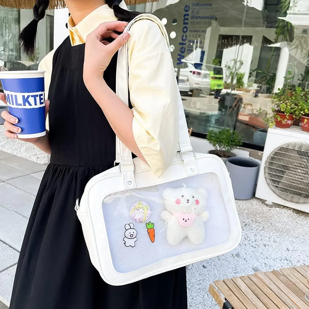 Japanes Cosplay ITA Bag with Insert Pin Display, Sweet Lolita Anime Purse,JK Clear Messenger Crossbody Bag for Women