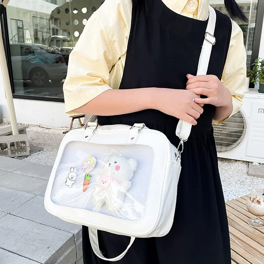Japanes Cosplay ITA Bag with Insert Pin Display, Sweet Lolita Anime Purse,JK Clear Messenger Crossbody Bag for Women
