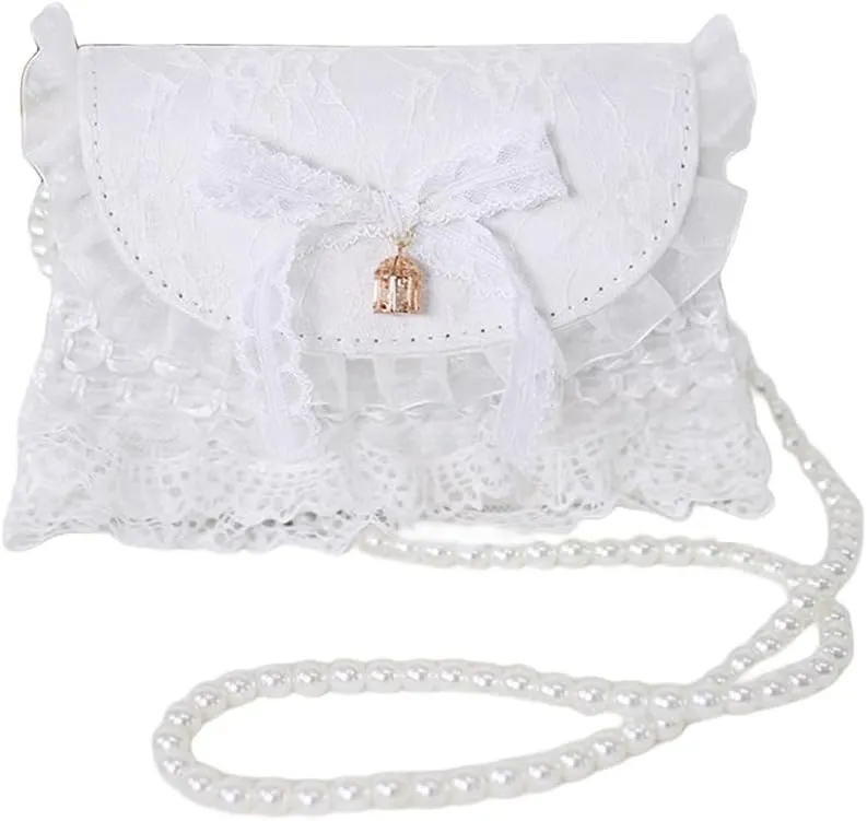 Japanese Lolita Lace Handbag Purse Kawaii Shoulder Bag Bowknot Crossbody Bag for Women Prom Party
