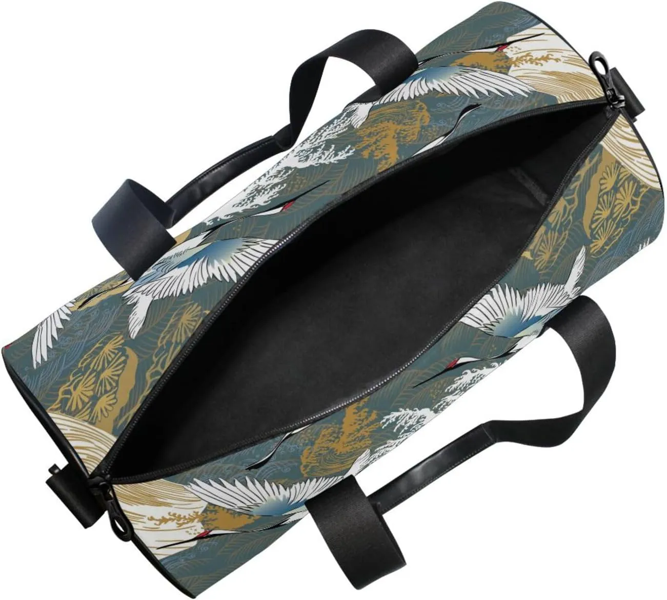 Japanese Traditional Crane Birds, Wave, Trees Asia Oriental Motifs Portable Gym Bag, Travel Bag, Luggage bag, Sports Bag, Toiletry Bag with Handles, Detachable Shoulder Strap 17.6 x 9 x 9 inch