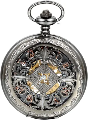 JewelryWe Antique Mechanical Pocket Watch Retro Classic Mechanical Hand-Wind Pocket Watch Steampunk Fob Watch Pendant Watch with Chain,