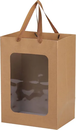 JIEJE 12 Pack Kraft Paper Brown Gift Bags With Handles and Transparent Window, 13.78X9.84X7.09 Inches