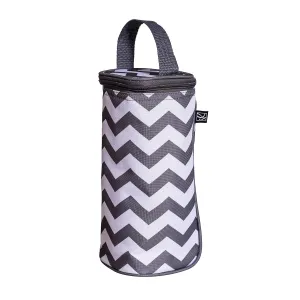 J.L. Childress Breastmilk Cooler & Baby Bottle Bag, Insulated & Leak Proof, Ice Pack Included, Single Bottle, Grey Chevron