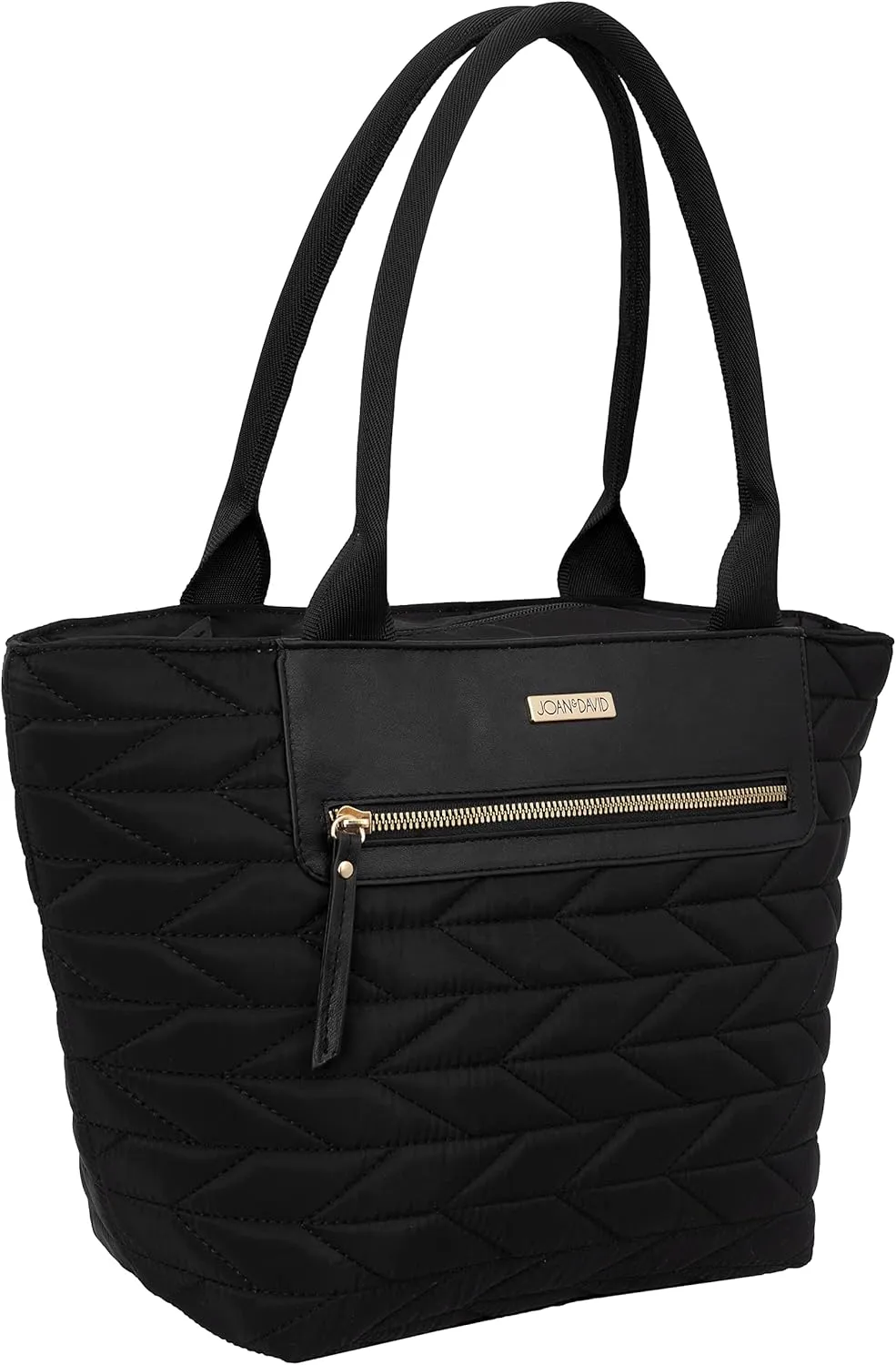 Joan & David Quilted Nylon Insulated Reusable Lunch Bag Tote Organizer Box with 12oz Water Bottle for Work Travel (Black)