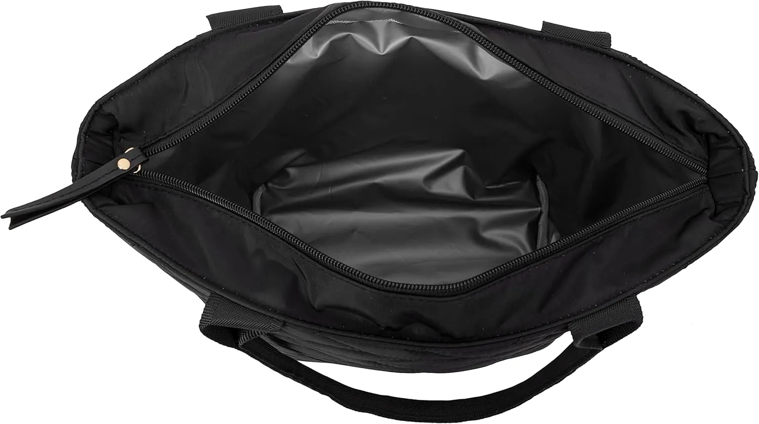 Joan & David Quilted Nylon Insulated Reusable Lunch Bag Tote Organizer Box with 12oz Water Bottle for Work Travel (Black)