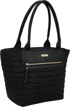 Joan & David Quilted Nylon Insulated Reusable Lunch Bag Tote Organizer Box with 12oz Water Bottle for Work Travel (Black)