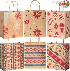 JOYIN 24 Christmas Kraft Gift Bags with Assorted Christmas Prints for Kraft Holiday Paper Gift Bags, Christmas Goody Bags, Christmas Gift Bags, Classrooms and Gifts