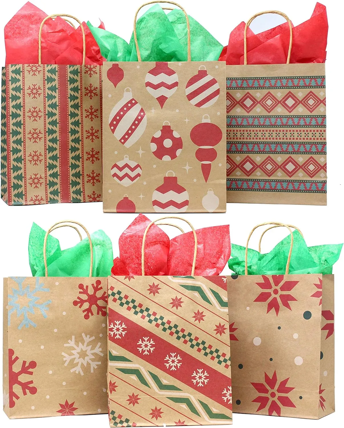 JOYIN 24 Christmas Kraft Gift Bags with Assorted Christmas Prints for Kraft Holiday Paper Gift Bags, Christmas Goody Bags, Christmas Gift Bags, Classrooms and Gifts