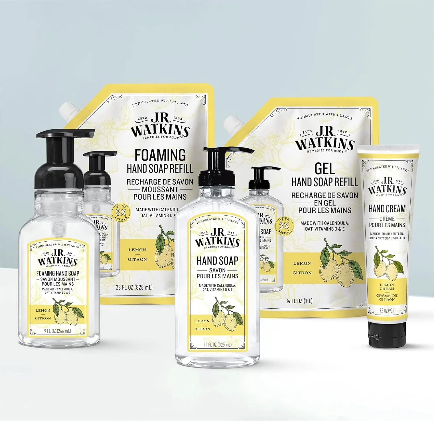 J.R. Watkins Foaming Hand Soap Refills, All Natural, Alcohol-Free Hand Wash, Cruelty-Free, USA Made, Moisturizing Hand Soap Refill for Bathroom or Kitchen, Lemon 28 fl oz Foam Soap Refill, 6 Pack