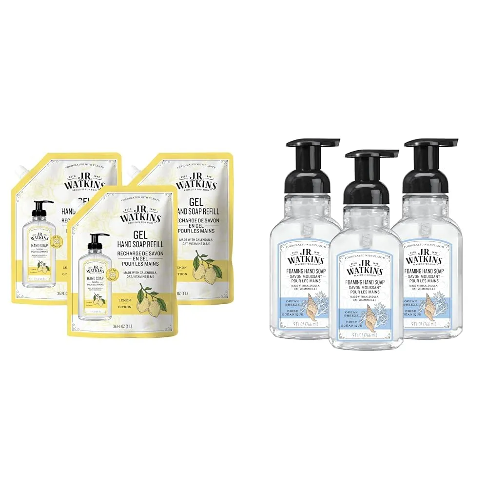 J.R. Watkins Gel Hand Soap Refill, Moisturizing Hand Wash, All Natural, Alcohol-Free, Cruelty-Free & Foaming Hand Soap with Pump Dispenser, Moisturizing Foam Hand Wash, All Natural