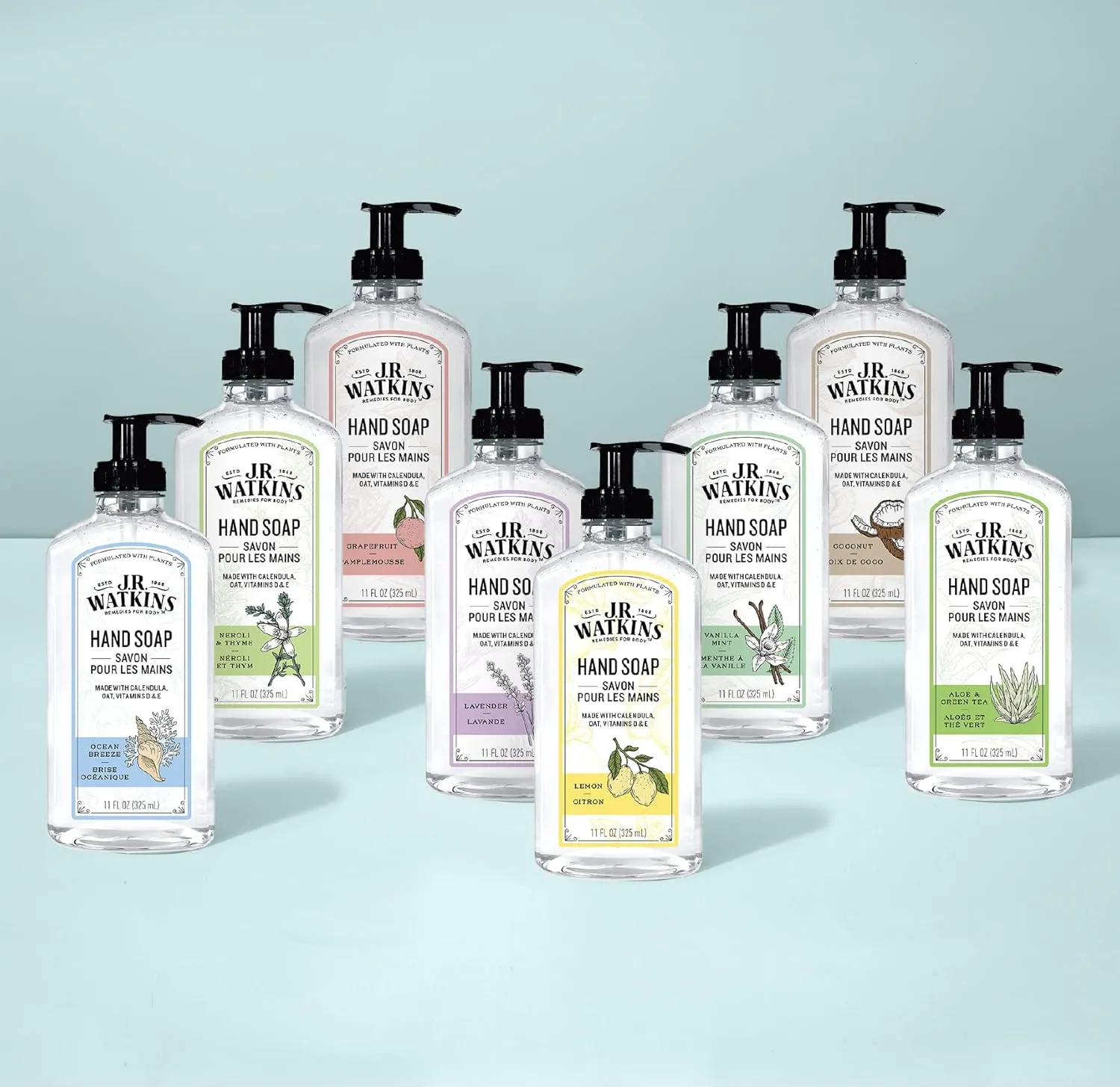 J.R. Watkins Gel Hand Soap Refill Pouch, Scented Liquid Hand Wash for Bathroom or Kitchen, USA Made and Cruelty Free, 34 fl oz, Lemon, 6 Pack