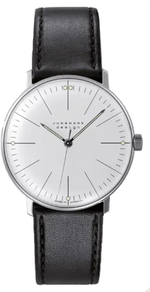 JUNGHANS Max Bill Hand Wind Silver Dial Black Leather Strap Analog Watch 27/3700.02