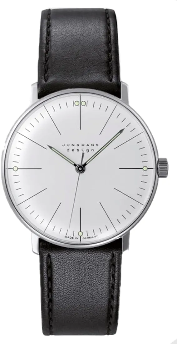JUNGHANS Max Bill Hand Wind Silver Dial Black Leather Strap Analog Watch 27/3700.02