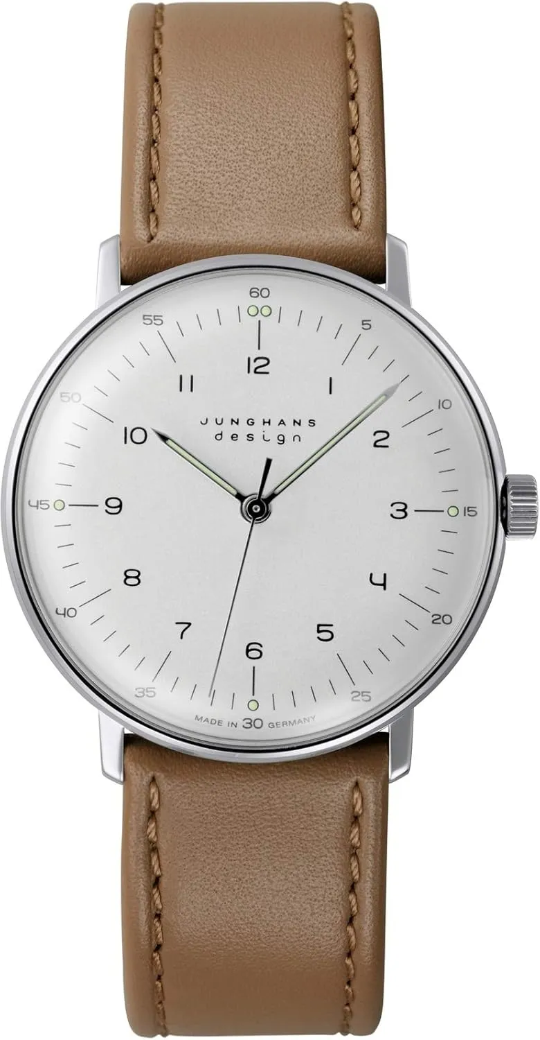 JUNGHANS Max Bill Handaufzug Hand-Winding Sapphire Crystal Beige Leather Watch 027/3701.02