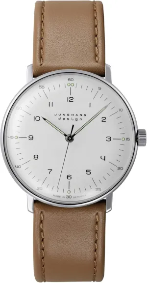 JUNGHANS Max Bill Handaufzug Hand-Winding Sapphire Crystal Beige Leather Watch 027/3701.02