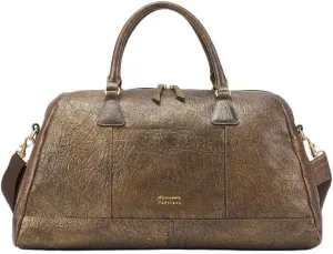 Ka'Dee Luxurious Genuine Leather Duffle Bag, Crinkled Metallic Bronze Travel, Gym,Weekend