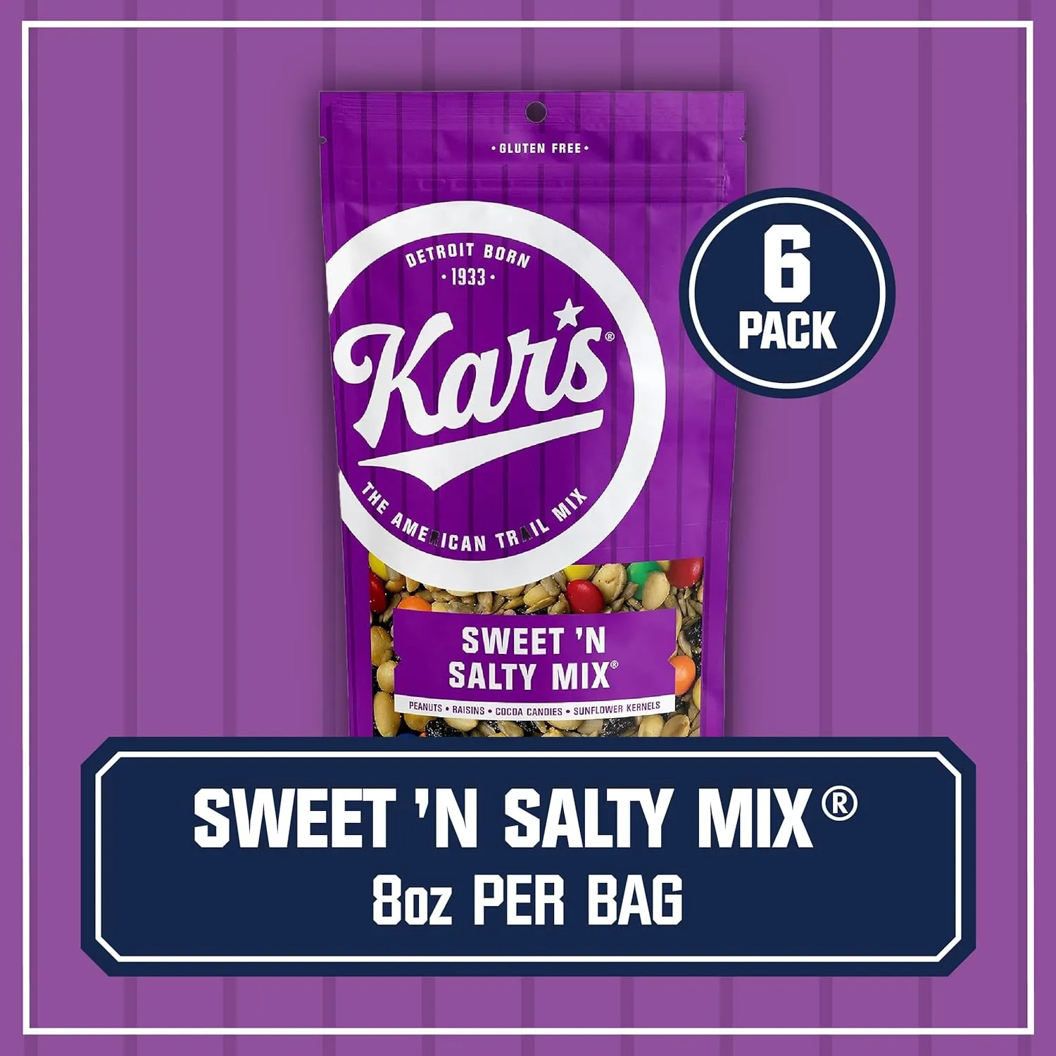 Kar’s Nuts Sweet ‘N Salty Trail Mix – 8 oz Resealable Bag, Pack of 6 - Snacks for Adults and Kids