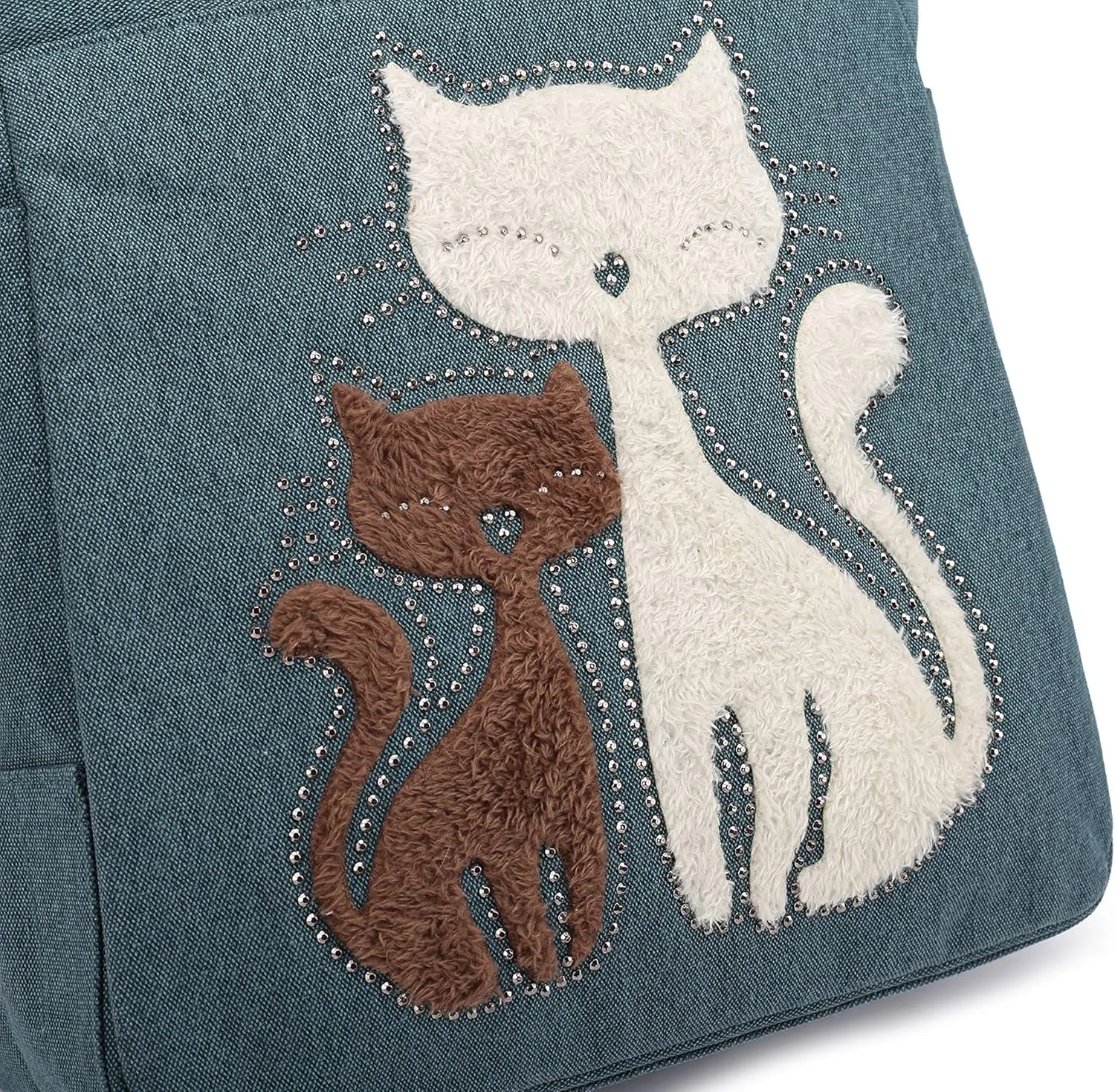 KAUKKO Women Canvas Handbag Shoulder Bag Cat Big Tote Bag(093-ARMYGREEN)