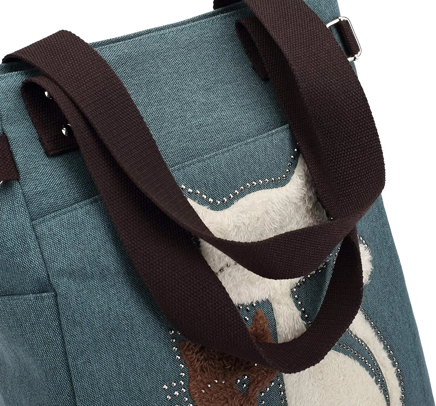KAUKKO Women Canvas Handbag Shoulder Bag Cat Big Tote Bag(093-ARMYGREEN)