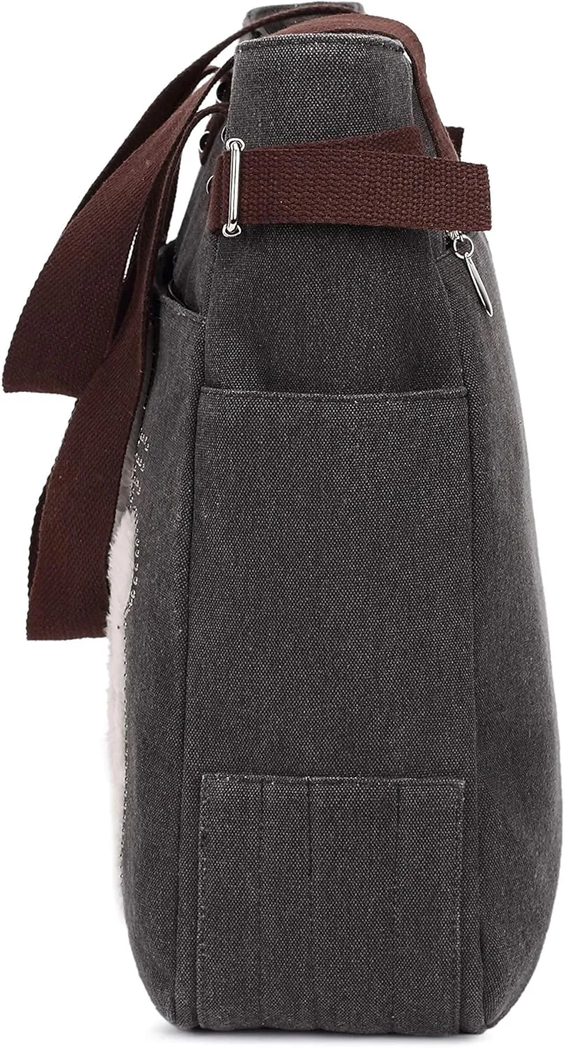 KAUKKO Women Canvas Handbag Shoulder Bag Cat Big Tote Bag(093-BLACK)