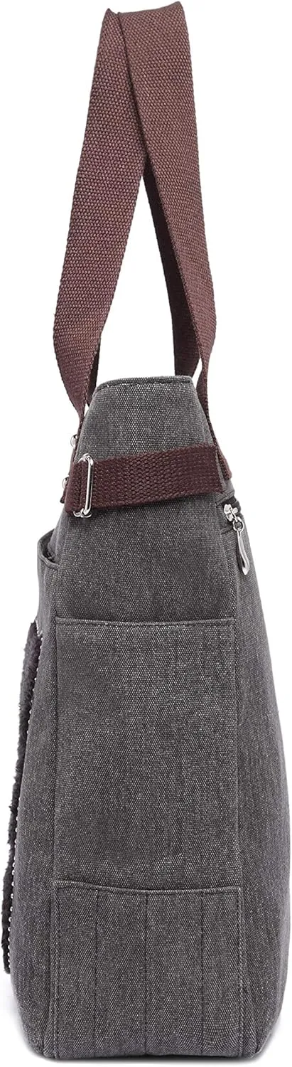 KAUKKO Women Canvas Handbag Shoulder Bag Cat Big Tote Bag(093-BLACK)