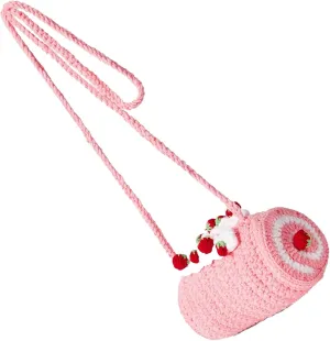 Kawaii Two-Tone Strawberry Knit Shoulder Bucket Bag Tote Phone Wallet - Cute Stylish Everyday Purse for Women