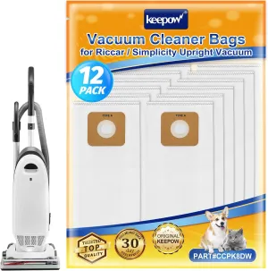 KEEPOW 12 Pack Vacuum Bags Type A for Riccar Vibrance R-Series 2000/4000 Series & Simplicity Symmetry S20EZM 5000/6000 Series Upright Vacuum Cleaners, Part RAH-6/SAH-6