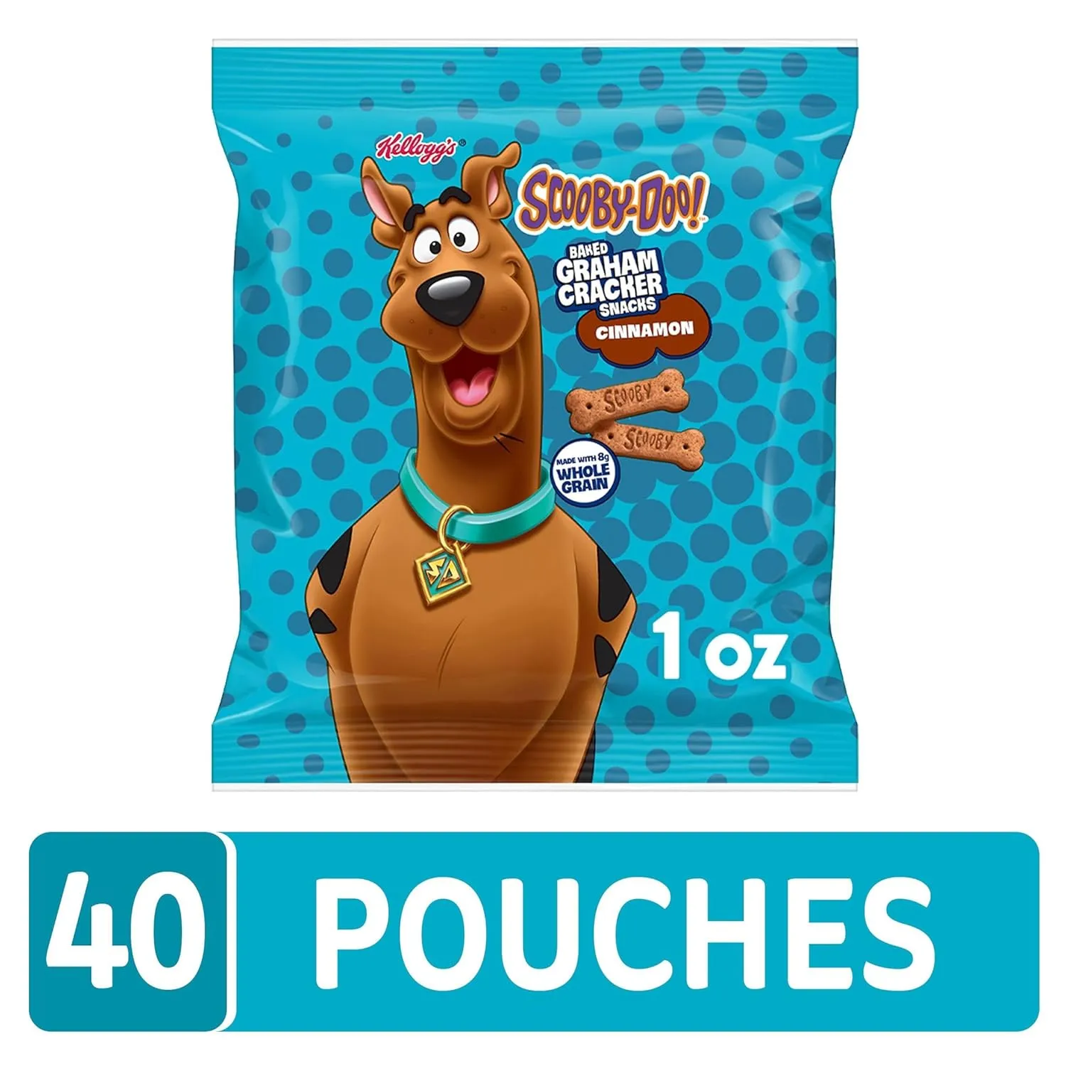 Kellogg's SCOOBY-DOO! Baked Graham Cracker Snacks, Lunch Snacks, Snack Crackers, Cinnamon (40 Pouches)