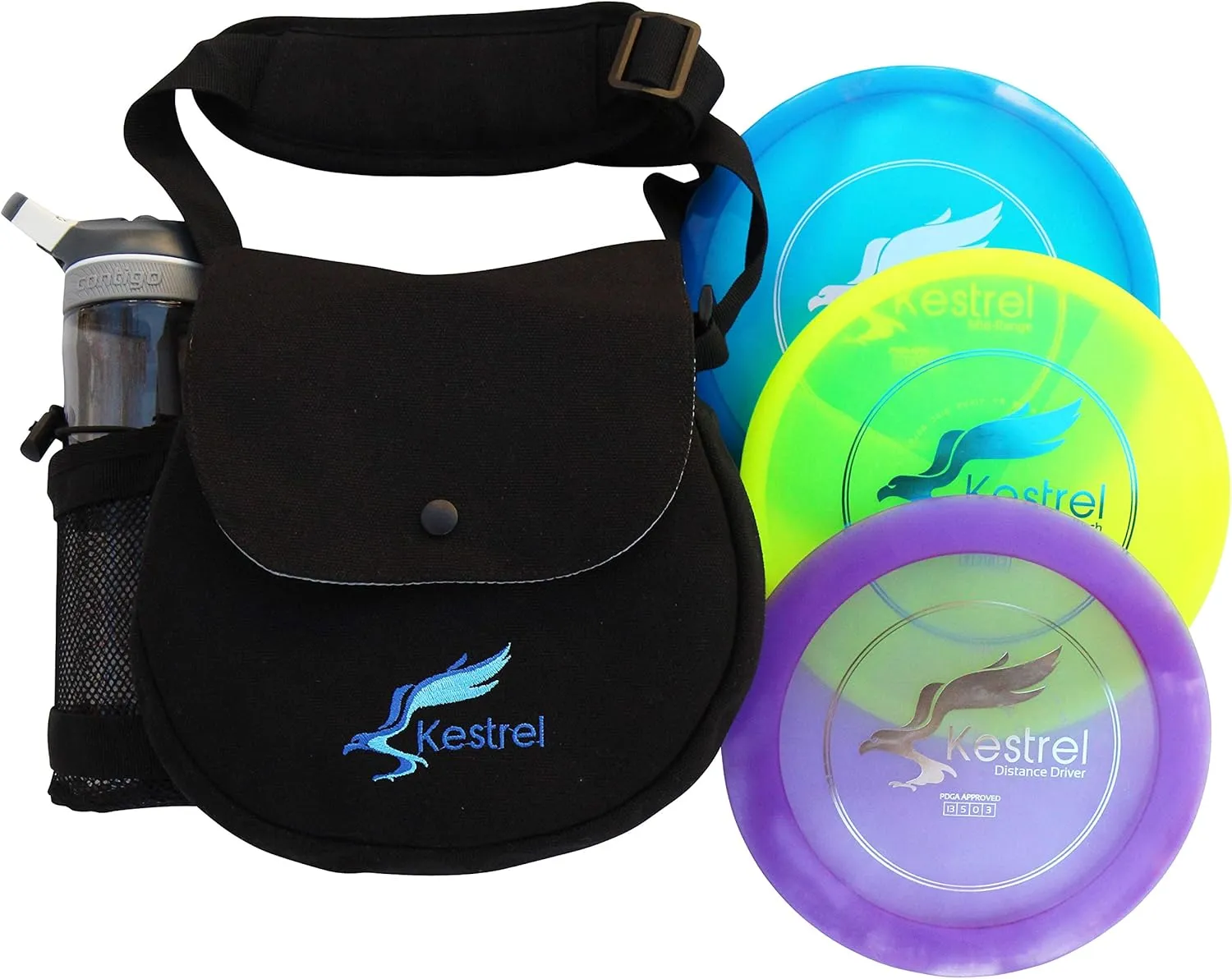 Kestrel Discs Golf Pro Set | 3 Disc Pro Pack Bundle   Black Bag | Disc Golf Set | Includes Distance Driver, Mid-Range and Putter | Small Disc Golf Bag (Black)