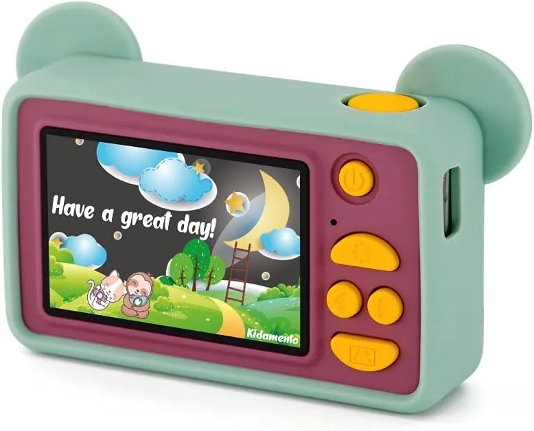 Kidamento Kids Digital Camera & Video Camcorder, Soft BPA-Free Silicone Casing, 32GB Memory Card - Model C - Mikayo The Bear