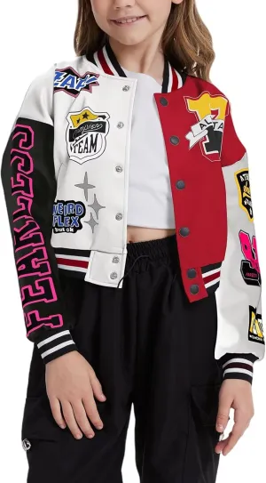 Kids Baseball Jacket Varsity Style Casual Fit Sport Boys Girls Team Uniforms Cardigan Sweatshirt Black-2Years